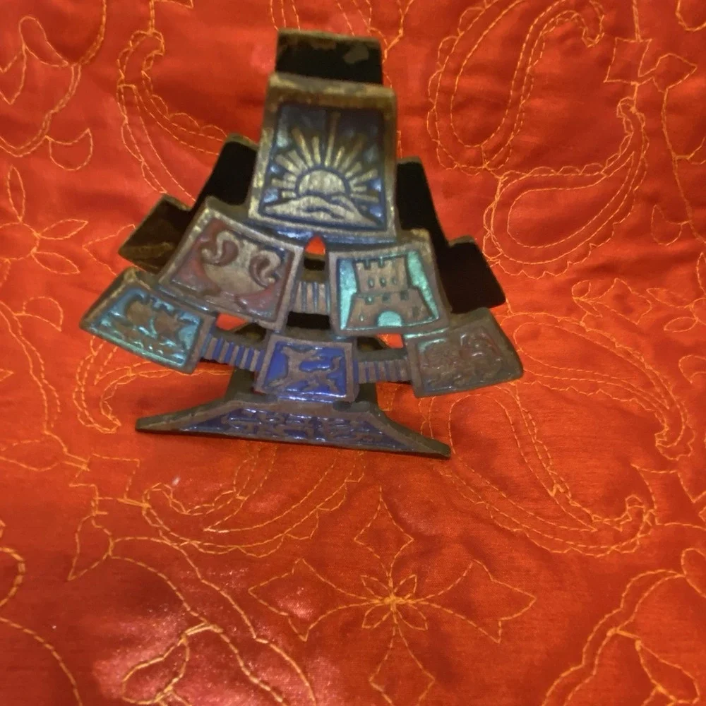 Vintage Israel NAPKIN HOLDER 12‎ Tribes of Israel BRASS Judaica Decor HAKULI